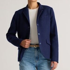 Quince Italian Wool Stand Collar Blazer Navy Blue Outerwear MEDIUM